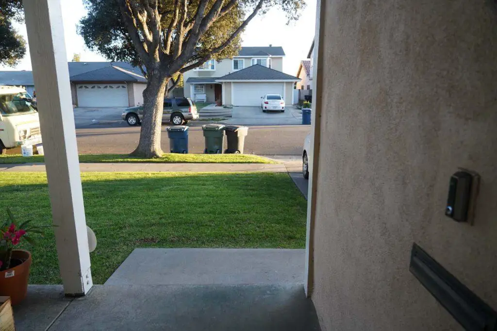 Our preferred orientation for the doorbell camera. Notice the hardwired Vivint one off to the right side, which was not the best position.  But regardless of orientation, it's always prone to tampering or being destroyed