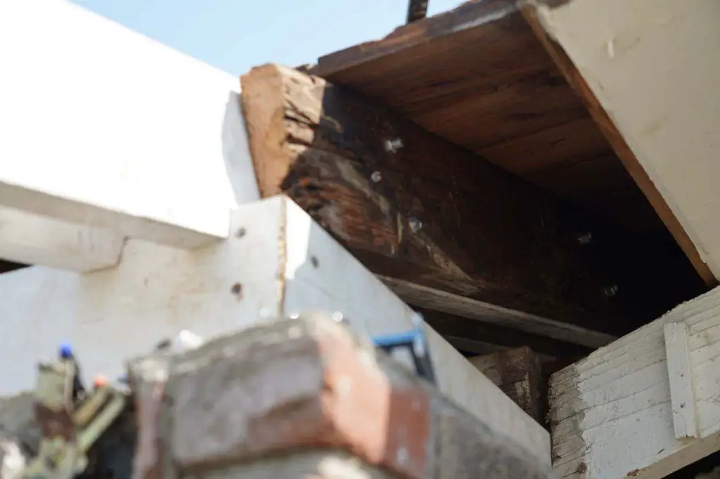 An example of some of the rafter reinforcement work that was performed by Sky Net so the more invasive task of removing and replacing the entire rafter (which went all the way to the ridge beam at the top of the house) was avoided