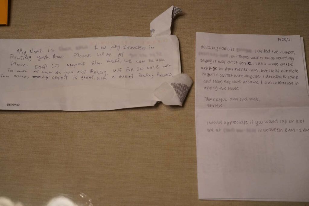 Handwritten letters from people trying to short circuit the application and touring process