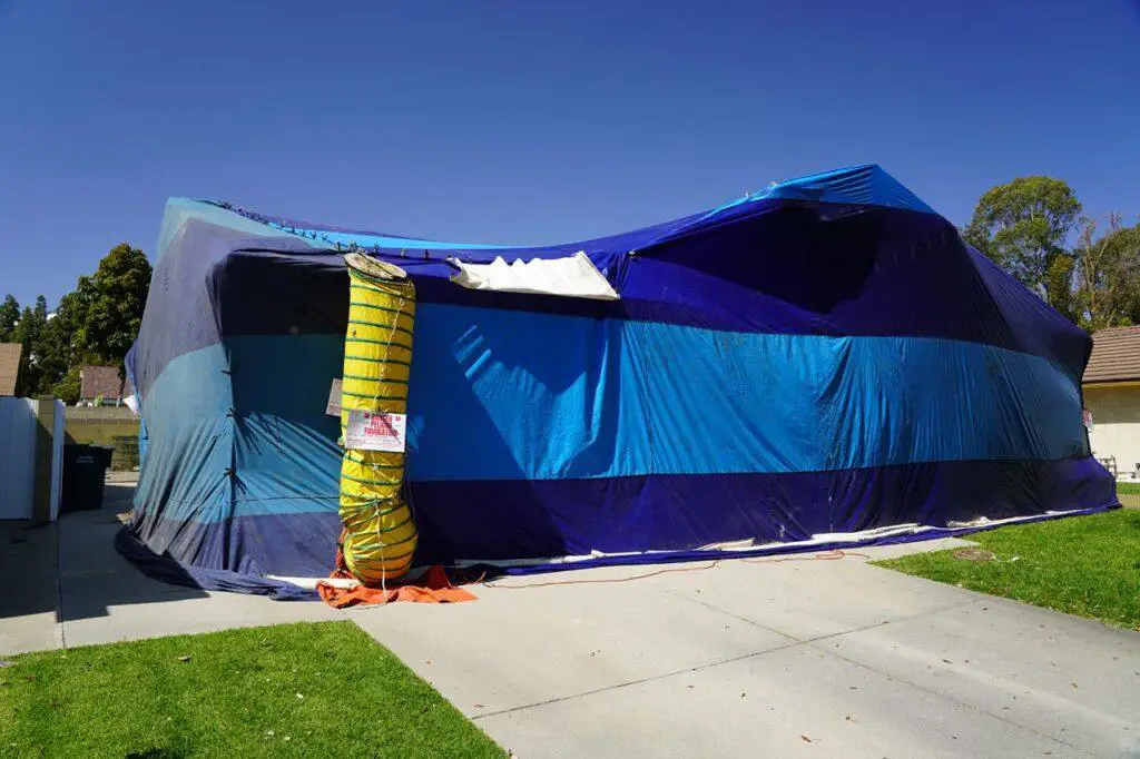 A house being fumigated for termites