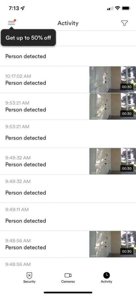 Push Notifications from our Vivint Doorbell Camera