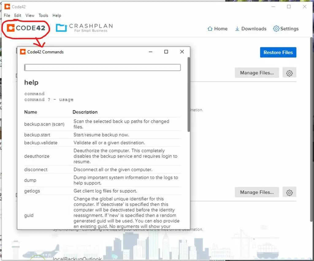 Opening up the CrashPlan command line to clear the cache using the 'deauthorize' command