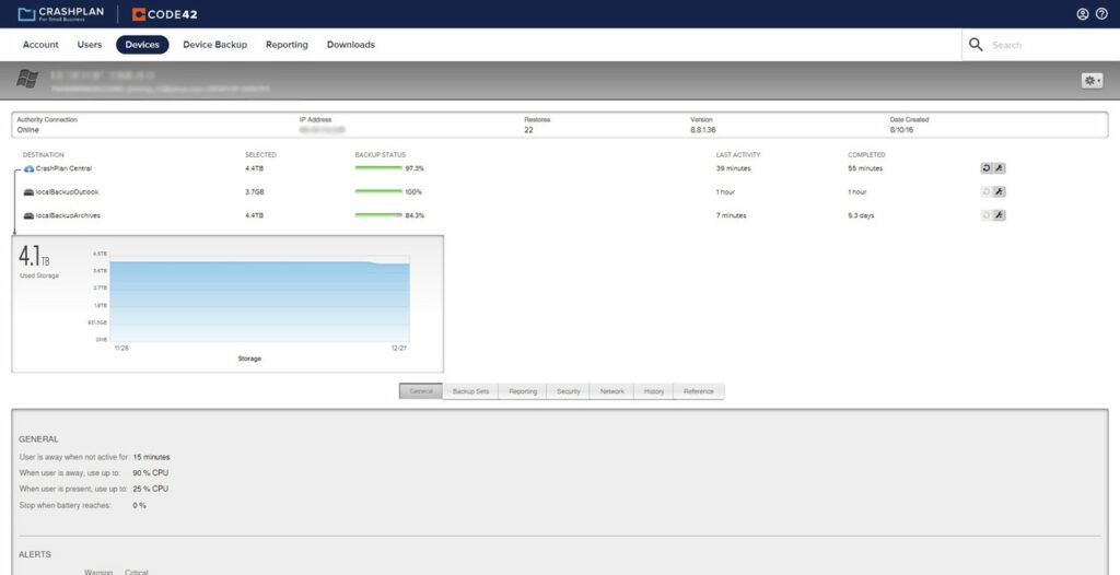 Status of my CrashPlan backups from the online console