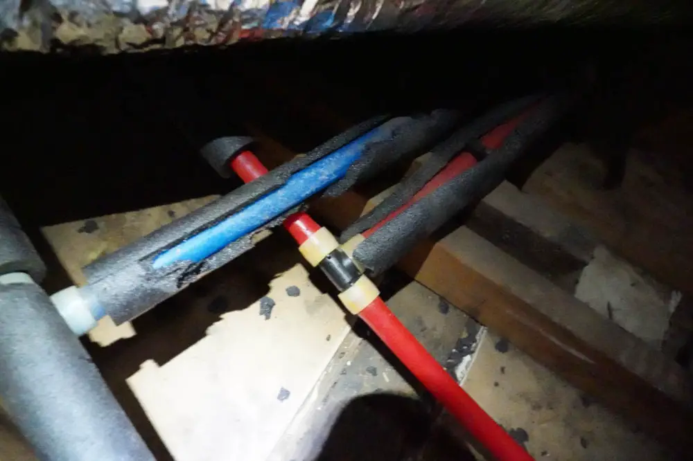 Our rental used PEX piping where the red is hot water and the blue is cold water