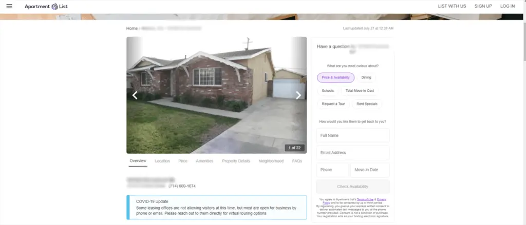 One of several scam listings with the incorrect contact number and even the wrong rental price, especially since the house was taken off the market a few days ago.